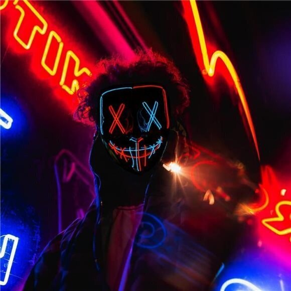 RED BLUE Halloween Mask LED Light up Scary Festival Cosplay Costume Masquerade - Picture 4 of 6